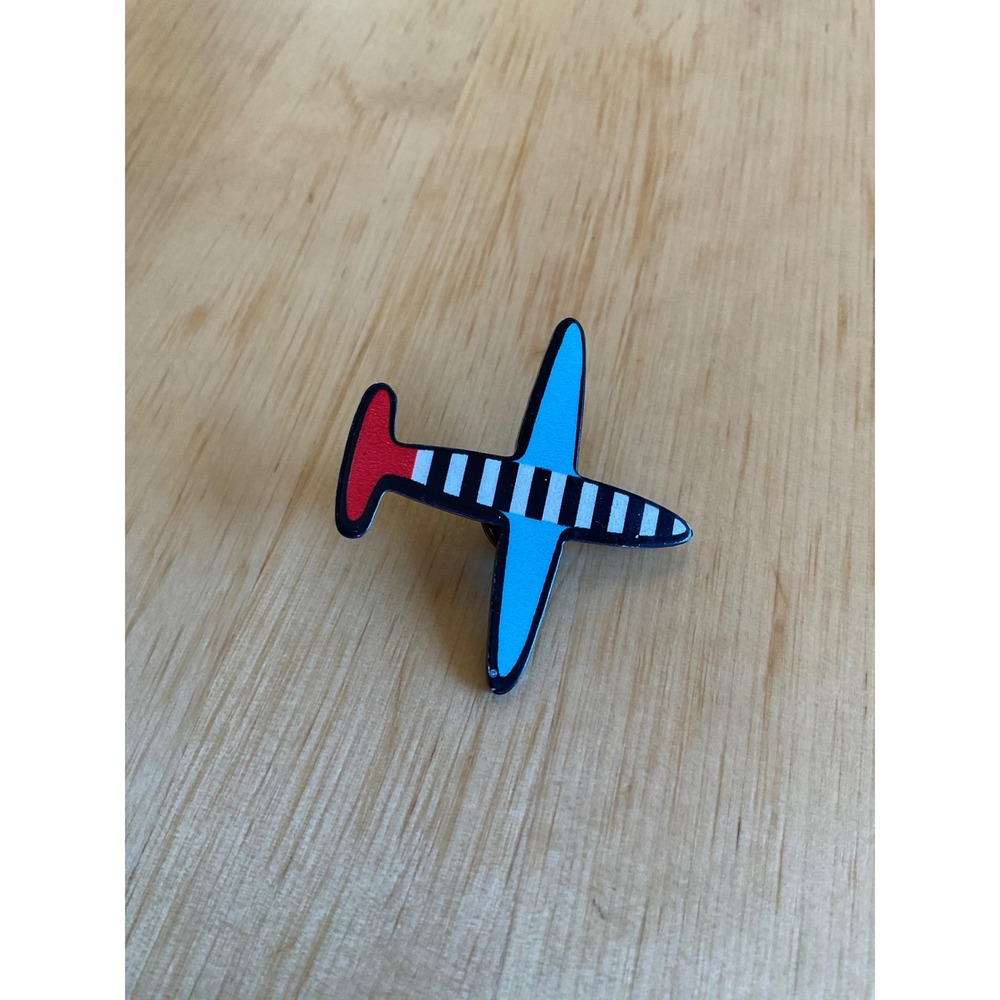 Airplane Enamel Pin Blue Red Striped Aviation Novelty Lapel Pin Accessory
